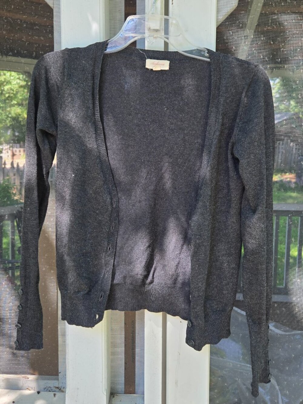 Charcoal Black Open Front Cardigan - Lightweight Fine Knit Layering Sweater - Sm - Picture 4 of 6
